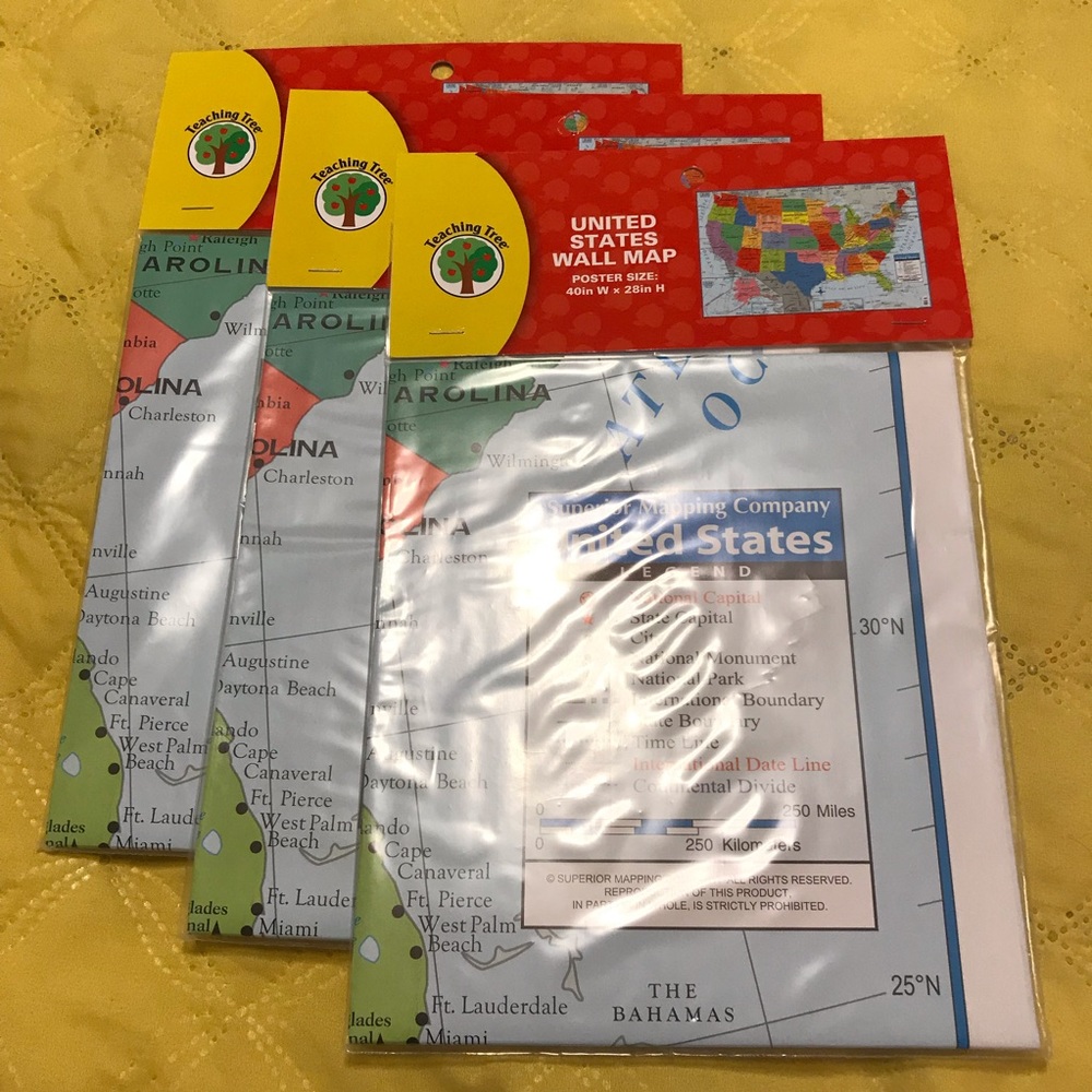 School. Teaching Tree. 3 United States Wall Maps.
